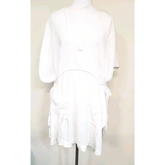 Free People Dress Womens Xs Oversized SHIFT White Mini Beach Cover-Up Tassels - Picture 2 of 14